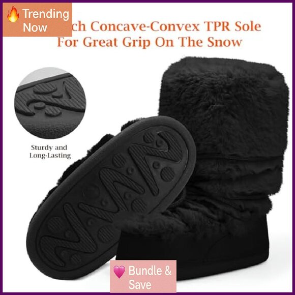 Faux Fur Snow Boots Women's Water Resistant Winter Boots Lace-Up Mid-Calf - Picture 4 of 7